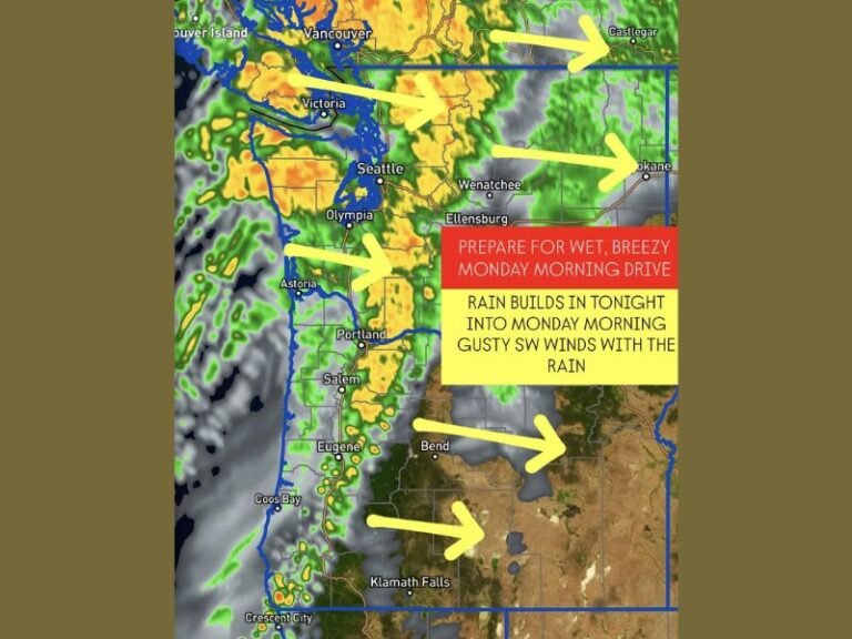Washington Weather Alert: Heavy Rain and Gusty Winds to Bring a Wet, Breezy Monday Morning Across the Pacific Northwest