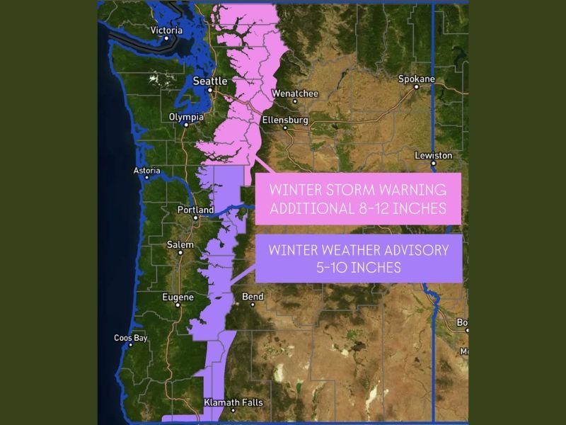Washington and Oregon Cascades Face Major Travel Disruptions as Winter Storm Warning and Weather Advisory Forecast 8–12 Inches of New Snow