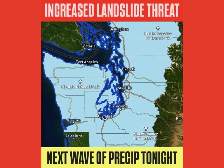 Washington and Oregon Face Serious Landslide Threat as New Moisture Wave Hits the Pacific Northwest Tonight