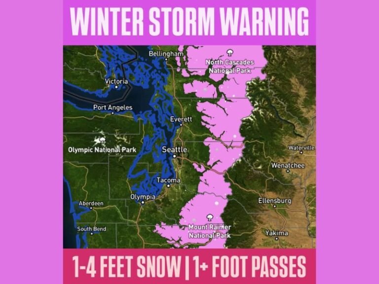 Winter Storm Warning Issued for Washington Cascades as 1–4 Feet of Snow Expected From Friday Through Saturday