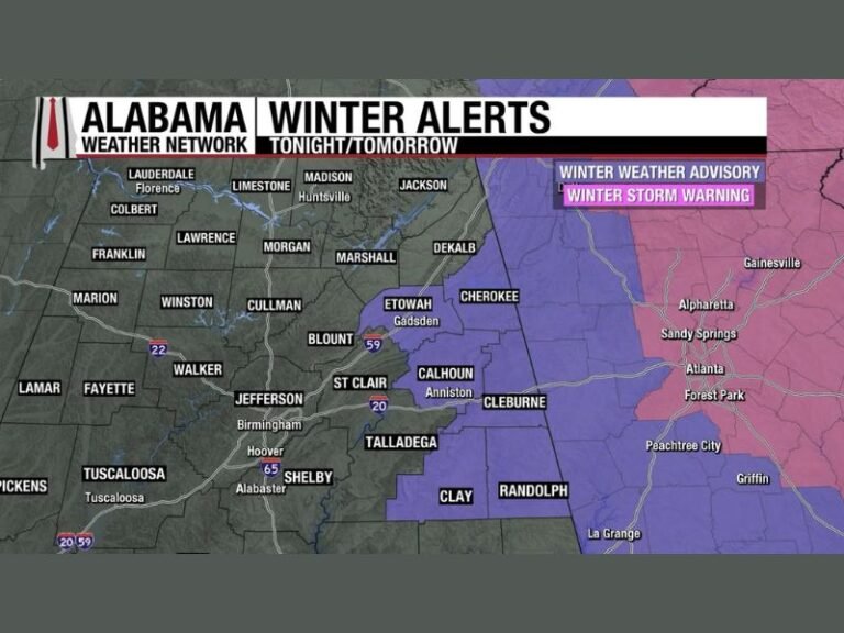 Alabama Braces for Bitter Cold, Gusty Winds, and Spotty Snow as Winter Alerts Expand Across Eastern Counties