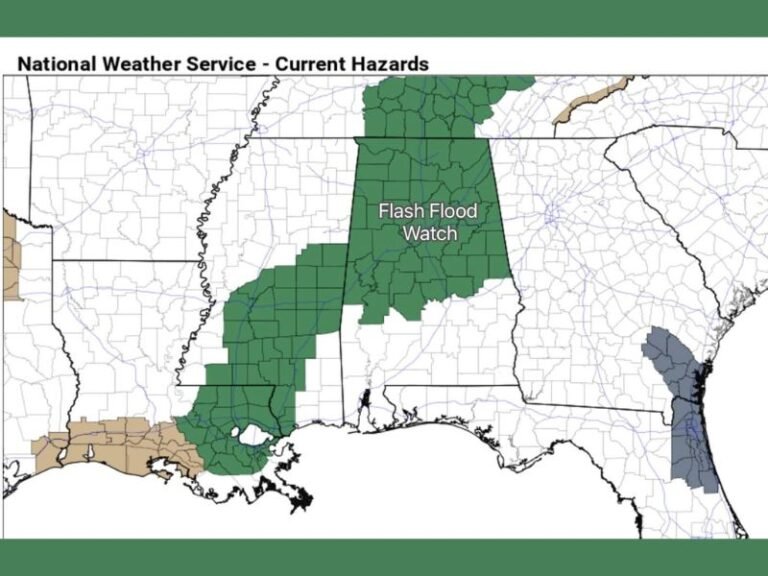Alabama Faces Flash Flood Watch as 2–4 Inches of Rain and Strong Storms Target the State Through Saturday