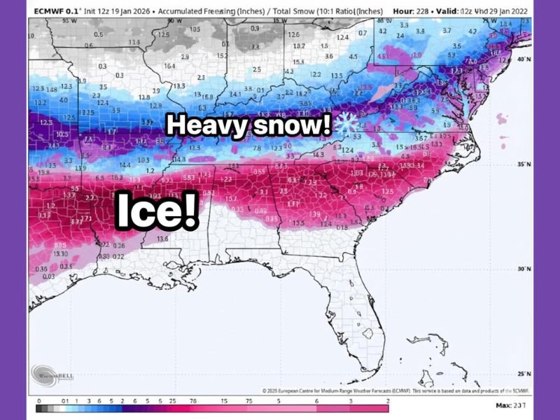 Alabama and Tennessee Face Rare Wide-Swath Winter Storm as Euro Model Signals Heavy Snow North and Major Ice South