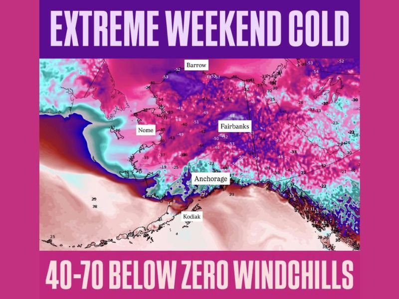 Alaska Under Extreme Cold Warning as Wind Chills Plunge 40 to 70 Degrees Below Zero Across Large Areas This Weekend