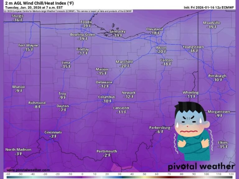 Brutal Arctic Wind Chills Set to Grip Ohio Valley and Great Lakes as Temperatures Feel Like −20°F by Tuesday Morning