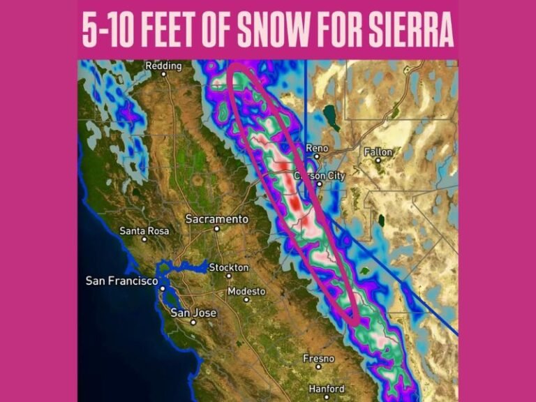 California’s Sierra Nevada Braces for 5 to 10 Feet of Snow as Repeated Storm Systems Target the Mountains Over the Next 10 Days