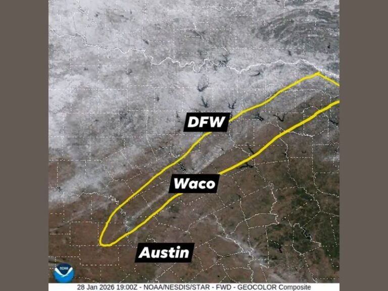 Central and North Texas Reveal Storm’s Frozen Footprint as Satellite Shows Snow, Sleet, and Ice Swath From Austin to DFW