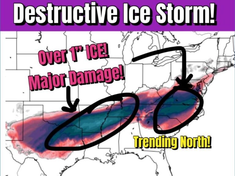 Destructive Ice Storm Signal Intensifies Across Texas, Arkansas, Tennessee, Kentucky, Virginia, and North Carolina as Track Trends North