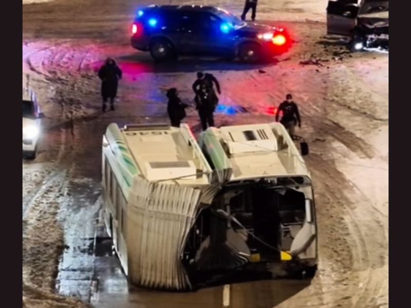Detroit Transit Bus Split in Half After Violent Late-Night Crash on I-94 Overpass, Police Confirm No Serious Injuries