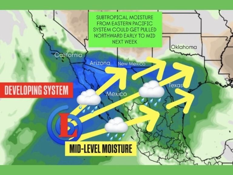 Eastern Pacific System Could Funnel Subtropical Moisture Into Mexico and Texas Next Week, Raising Rain Potential