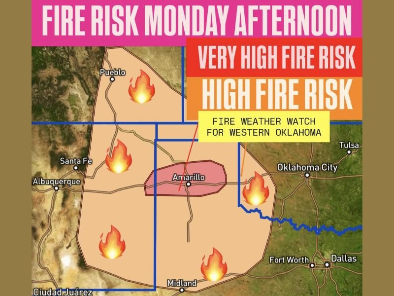 Fire Weather Watch Issued for Western Oklahoma as Extremely High Wildfire Risk Expands Across Southern Plains Monday