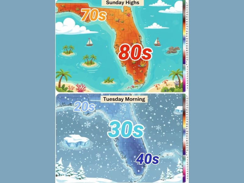 Florida Braces for Extreme Temperature Whiplash as 80s Heat Gives Way to Near-Freezing Cold Within 48 Hours