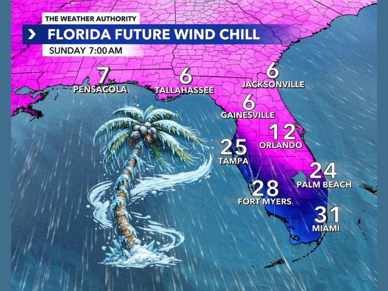 Florida Faces Rare Arctic Blast as Wind Chills Crash Into Single Digits From Panhandle to North Florida