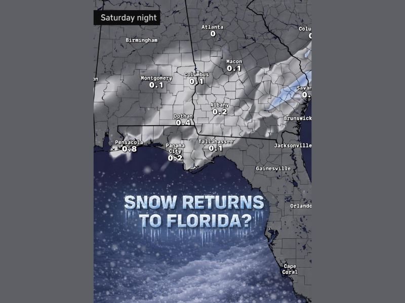 Florida Panhandle Could See Snowflakes as Cold Air and Moisture Overlap Late Saturday Into Sunday