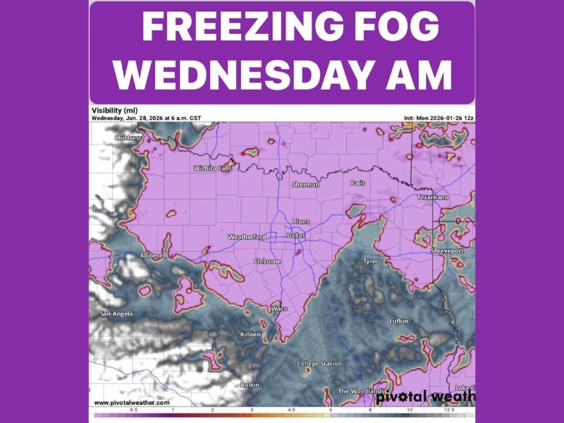Freezing Fog Threat Looms Over North and Central Texas as Reinforced Cold Front Arrives Wednesday Morning