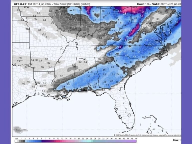 GFS Continues to Signal Multi-Day Snow Threat Across the Southeast and Mid-Atlantic From Saturday Through Monday