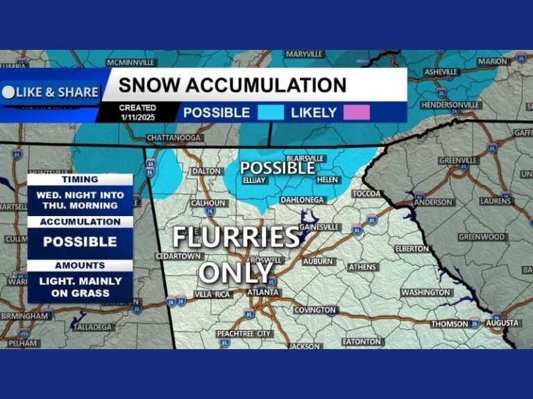 Georgia Snow Chances Remain Limited as Light Flurries Target North Georgia Mountains Wednesday Night Into Thursday