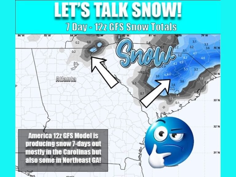 Georgia and the Carolinas Could See Light Snow Risk Around January 15 as 7-Day GFS Model Signals Winter Pattern Shift