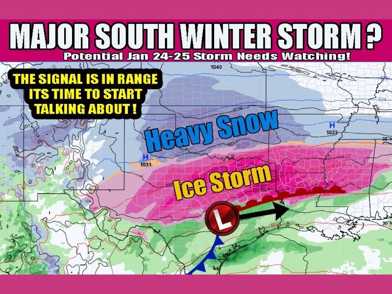 Growing Signals Point to a Potential Major Winter Storm Across Oklahoma, Texas, and Arkansas Around January 24–25