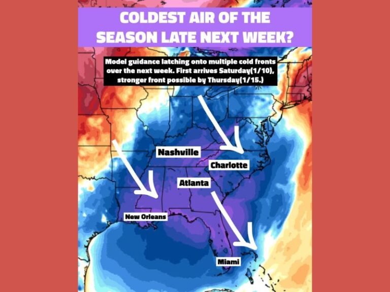 Gulf Coast and Nashville, Atlanta, Charlotte, New Orleans Could See Coldest Air of the Season as Multiple Cold Fronts Target the Region Next Week