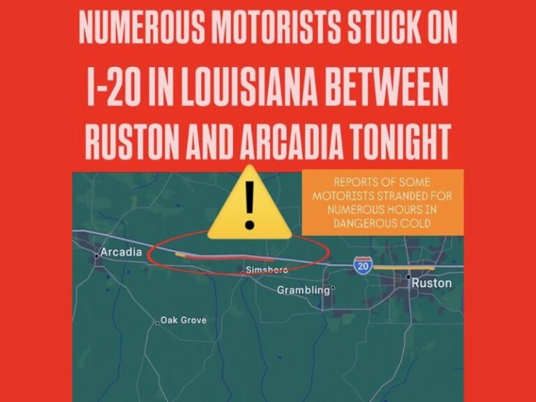 I-20 in Northern Louisiana Turns Dangerous as Icy Roads Leave Motorists Stranded Between Ruston and Arcadia