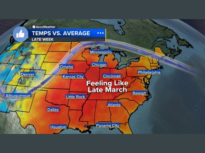 Illinois, Indiana, Ohio, and Missouri Set for Springlike Warm-Up as Temperatures Surge Into the 50s and 60s This Week
