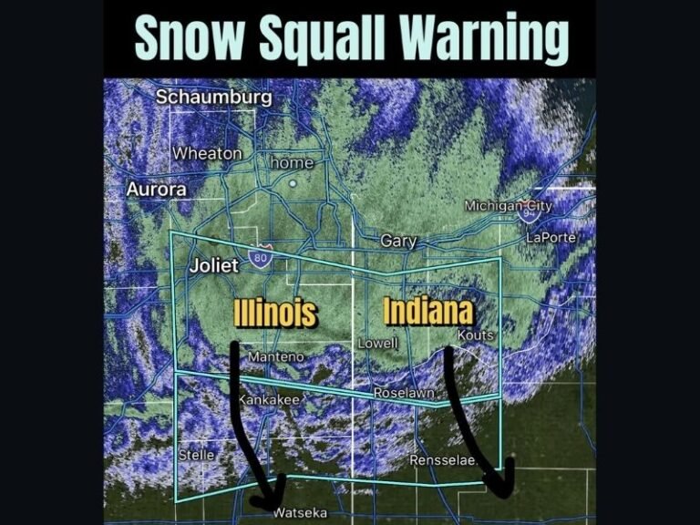 Illinois Snow Squall Warning Issued South of Chicago as Sudden Whiteout Conditions Threaten I-80 Corridor