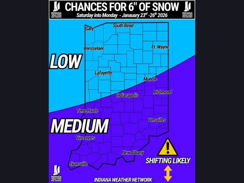 Indiana Winter Storm Signal Strengthens as Northward Shift Raises Snow Potential From Indianapolis Southward Into Late January