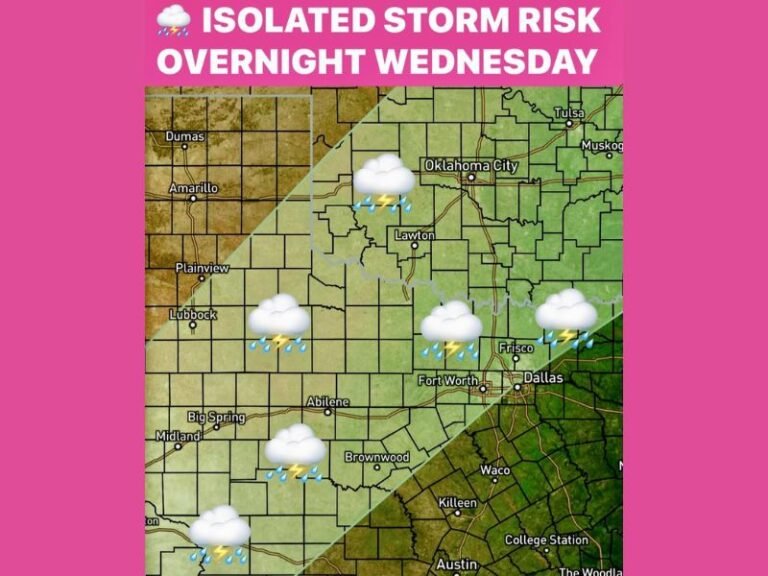 Isolated Storms Expected Overnight Wednesday From Texas to Oklahoma as Storm Threat Shifts Toward Mississippi by Friday