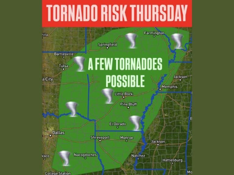 Low-End Tornado Risk Introduced Thursday From Oklahoma and Texas Into the Mid-South and Illinois