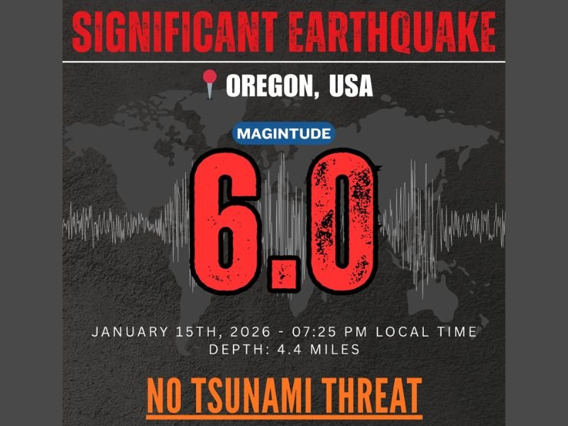 Magnitude 6.0 Earthquake Strikes Off Oregon Coast, Officials Confirm No Tsunami Threat