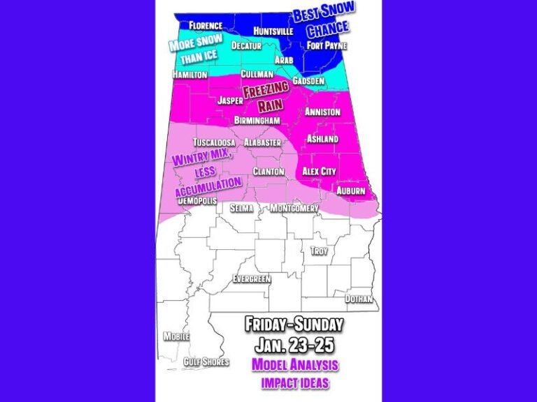 Major Winter Storm Signal Strengthens Across Alabama, Tennessee, Mississippi, and Georgia With Snow and Ice Risks January 23–25