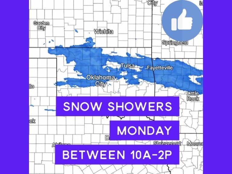 Narrow Band of Snow Showers May Briefly Sweep Oklahoma and Arkansas Monday, Looking Flashy but Staying Low Impact