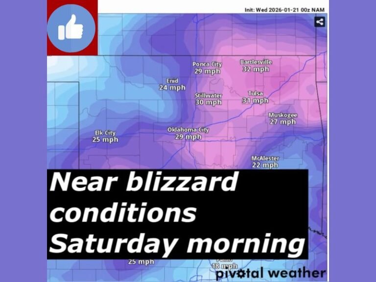 Near-Blizzard Conditions Possible Across Oklahoma Early Saturday as Strong Winds and Blowing Snow Intensify