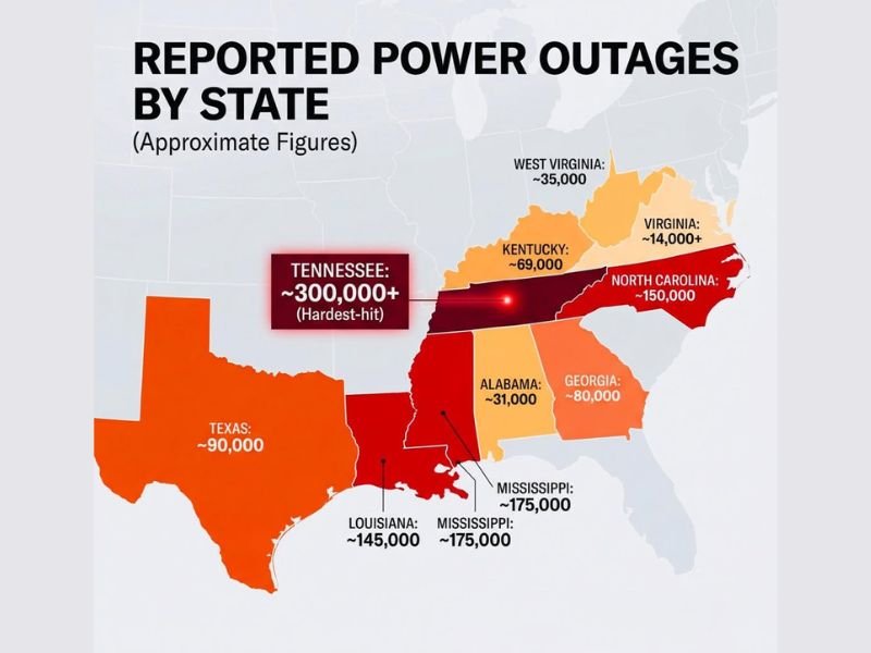 Nearly 900,000 Without Power as Winter Storm Triggers Widespread Blackouts Across the Southern and Eastern United States