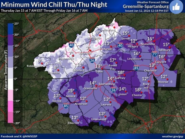 North Carolina and Georgia Face One of Winter’s Coldest Nights as Arctic Air Drives Temperatures Into Single Digits