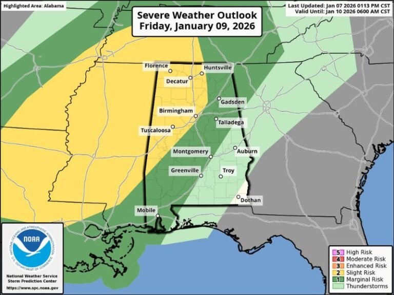 Northern and Central Alabama Expected to See Heavy Rainfall and Gusty Storms Friday Into Saturday as New Data Signals Flooding Risk
