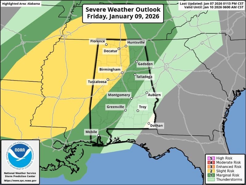 Northern and Central Alabama Expected to See Heavy Rainfall and Gusty Storms Friday Into Saturday as New Data Signals Flooding Risk