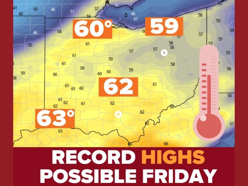 Ohio Faces Potential January Record Heat as Temperatures Surge Into the 60s From Toledo to Cincinnati on Friday