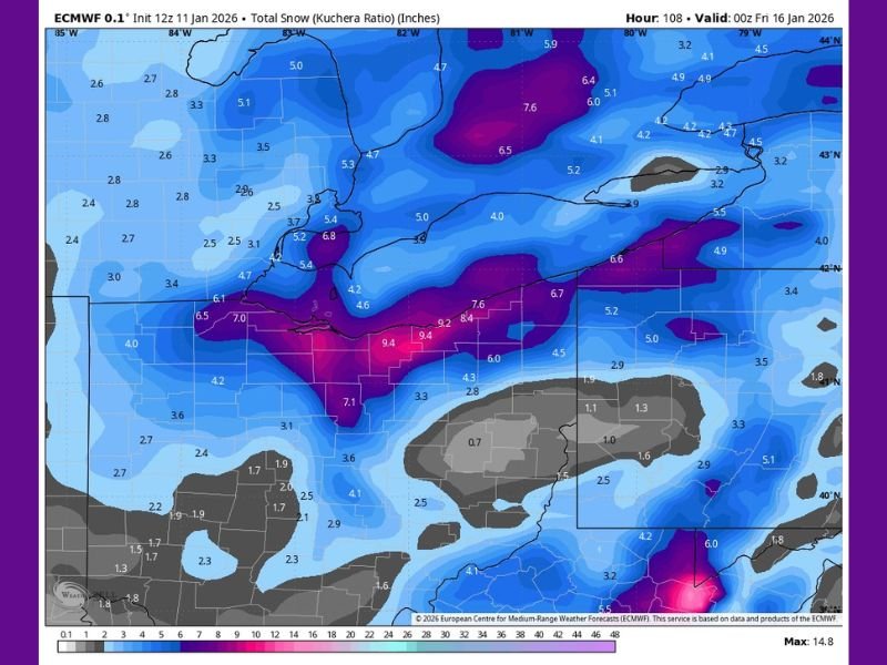Ohio Midweek Snowstorm Signal Strengthens as EURO Model Paints 5–9 Inches Across Northern Ohio