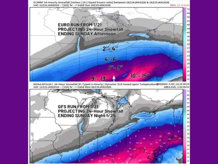 Ohio Valley and Mid-Atlantic Winter Storm Shifts North, Expanding Heavy Snow and Ice Threat From Kentucky to Pennsylvania Through Sunday Night