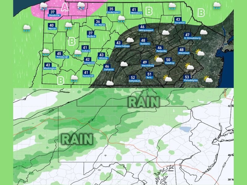 Pennsylvania Braces for Rainy End to the Week as Multiple Systems Bring Showers, Clouds, and Mild January Temperatures