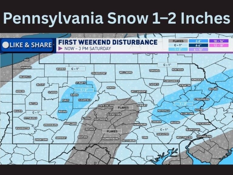 Pennsylvania Snow Forecast Downgraded as Weakening Midwest Shortwave Breaks System Apart, Cutting Totals to 1–2 Inches at Best