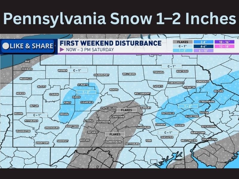 Pennsylvania Snow Forecast Downgraded as Weakening Midwest Shortwave Breaks System Apart, Cutting Totals to 1–2 Inches at Best