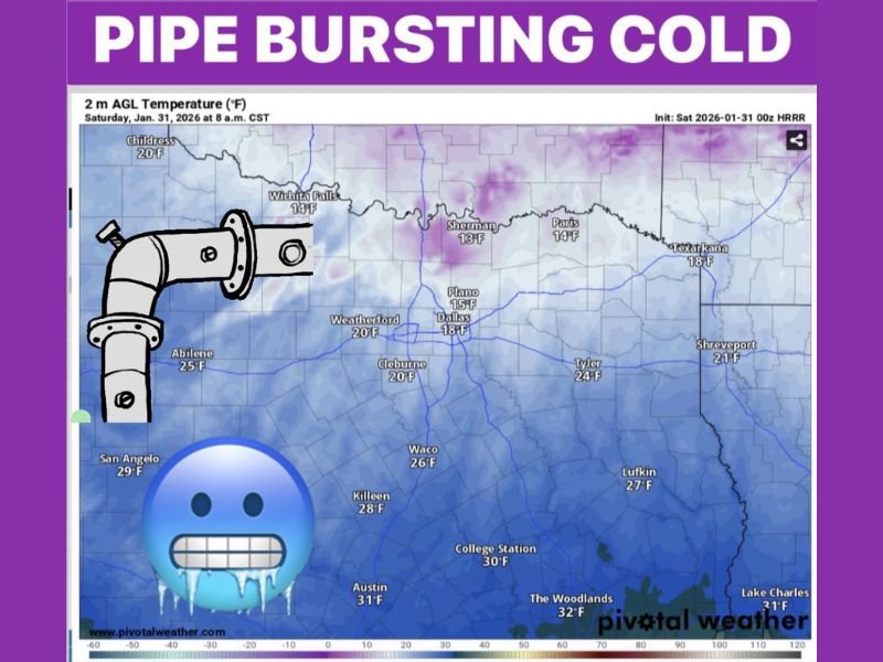 Pipe-Bursting Arctic Cold Targets North Texas and DFW as Temperatures Drop Into the Teens and Wind Chills Near Zero