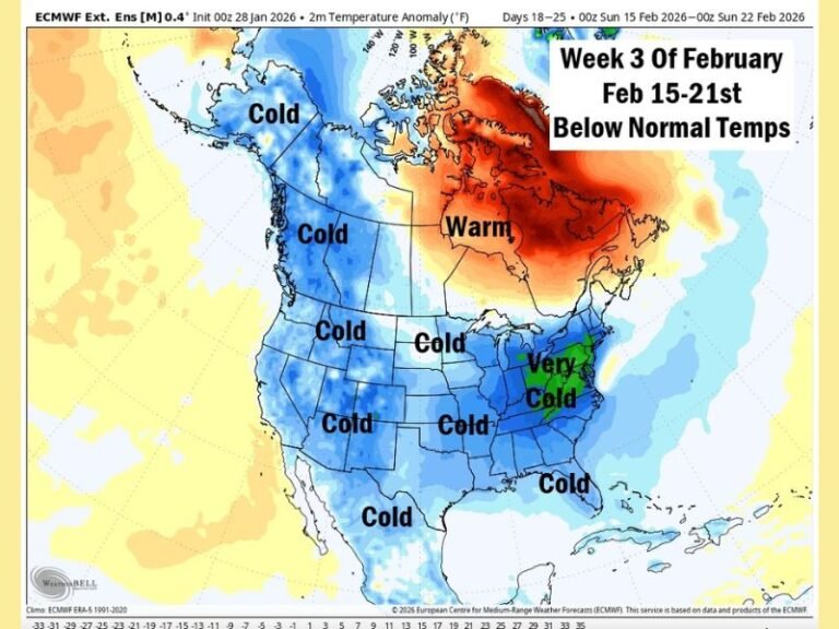 Rare Mid-February Pattern Could Send Below-Normal Cold Into All 50 States as Polar Vortex Weakens