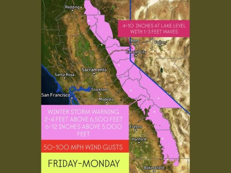 Sierra Nevada Braces for Major Winter Storm With Feet of Snow and 100 MPH Ridge Winds From Friday Through Monday