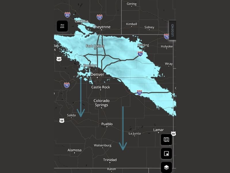 Solid Overnight Snow Band Pushes South Across Colorado, Bringing Light Accumulation From Fort Collins to the Front Range