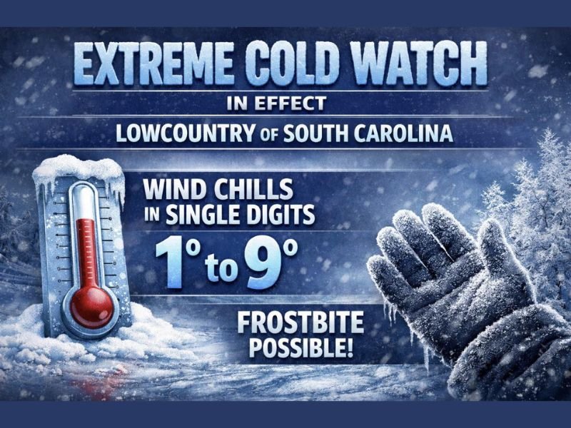 South Carolina Lowcountry Under Extreme Cold Watch as Wind Chills Plunge Into Single Digits This Weekend