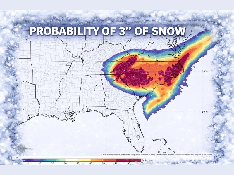 Southeast Winter Storm Locks In High-Confidence Snowfall Across North Carolina, South Carolina, and Virginia